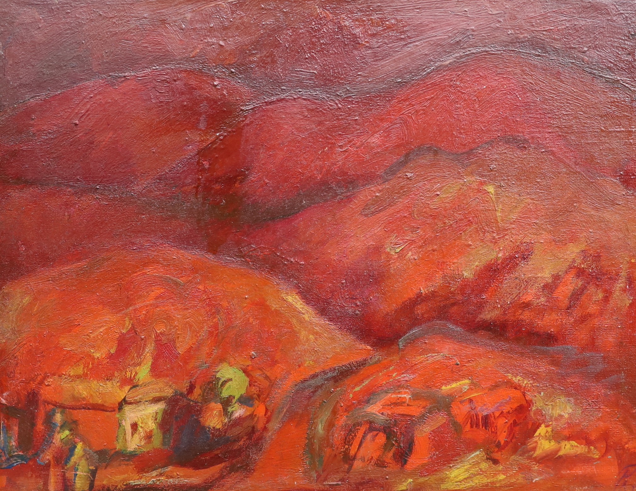 Panussa (Russian School), oil on canvas, Mountain landscape, initialled and dated '87, 48 x 61cm, unframed